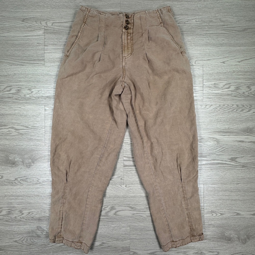 Marrakech Women's Pants Pleated High Rise Lyocell Linen Brown 26 Tapered Leg